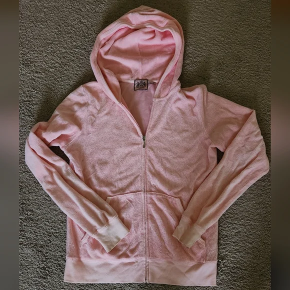 Juicy Couture "Juicy Made me Do It" vintage  bubblegum pink terry jacket Large - Picture 8 of 8